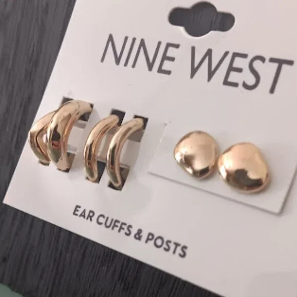 NINE WEST 5pc SET/LOT Mod/Contemporary Gold Ear Cuffs & Stud Earrings**NEW! - Picture 3 of 4